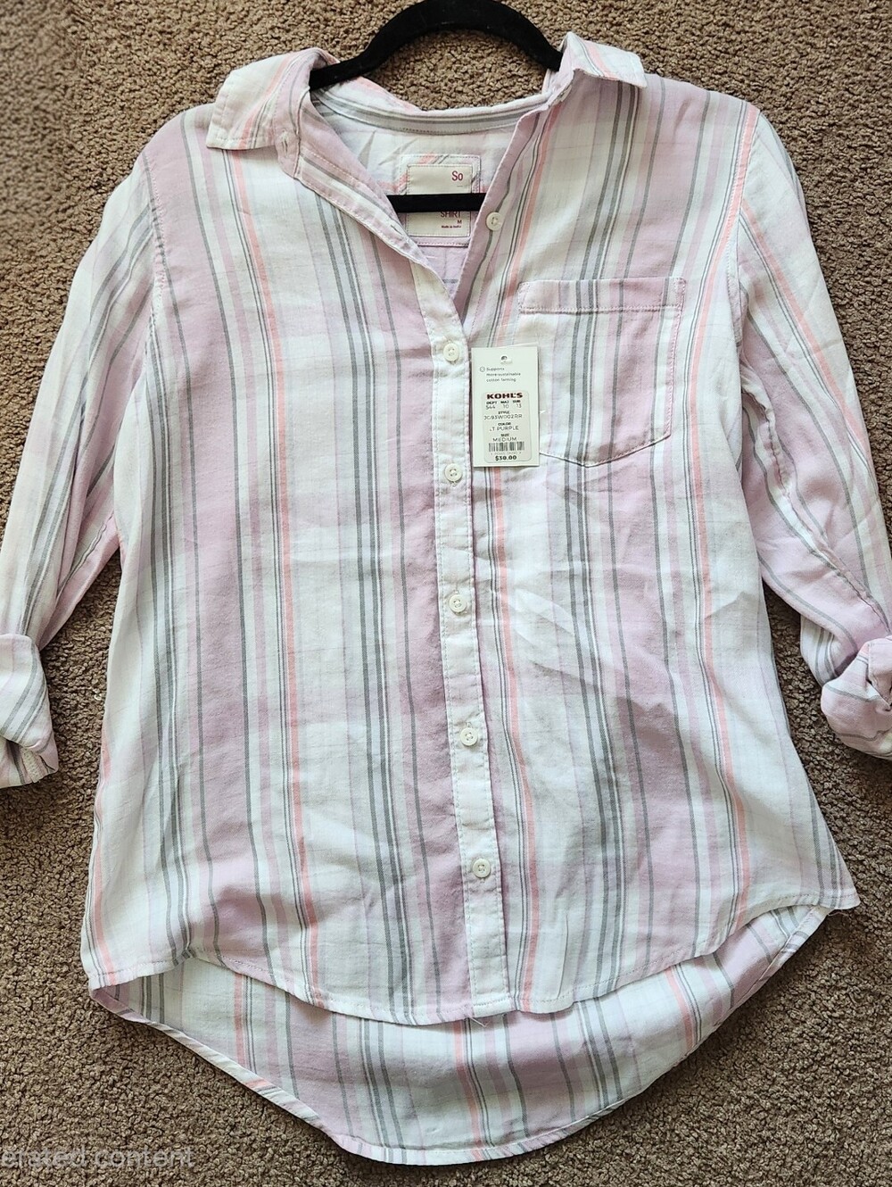 NWT SO Kohl's Favorite Shirt Purple Pastel Striped Button Down